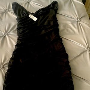 Black Ruche Knee Length Dress